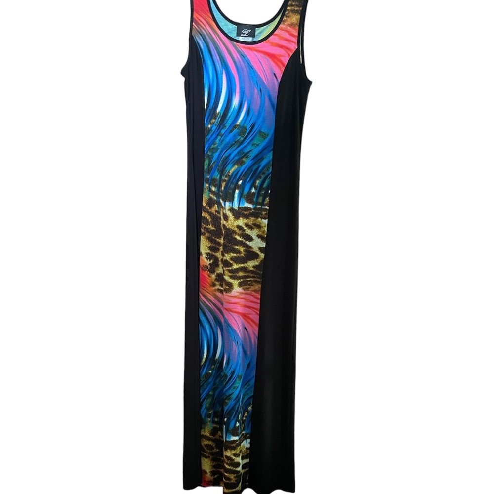 Stunning Libra maxi dress in tropical animal print front and back. Size small